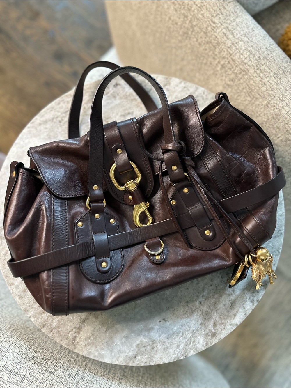 Chloe Kerla Bag Dark Brown Leather with Gold Hardware
